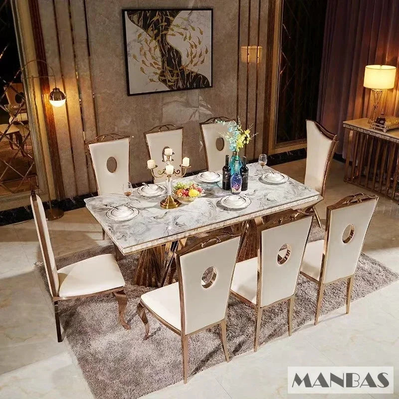 Linlamlim Luxury Dining Set With Stainless Steel Leather Chairs