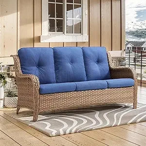 75Inch Outdoor Wicker Sofa - Standard 3 Seater with High Backrest, All Weather Rattan Patio Furniture for Balcony, Deck, Backyar