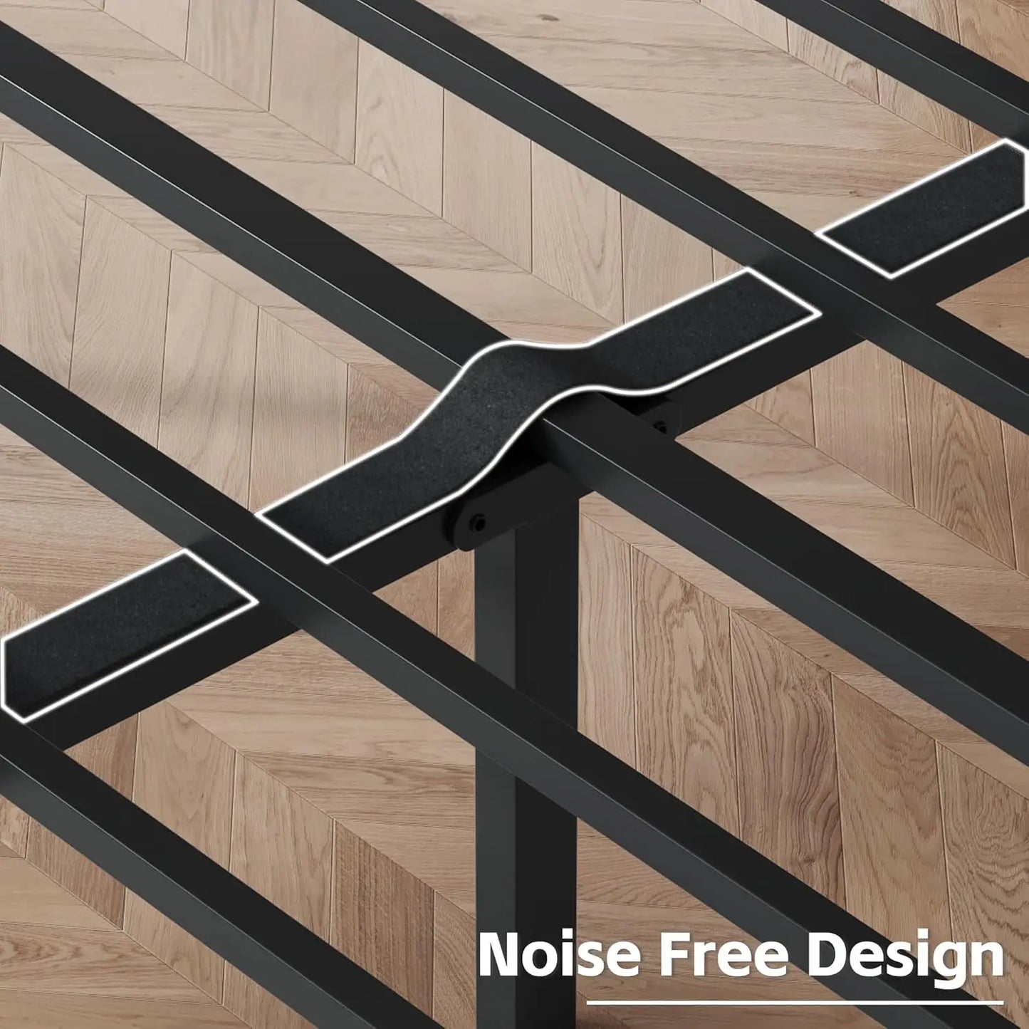 XMSJ PU Leather Upholstered Platform Bed Frame Metal Slats