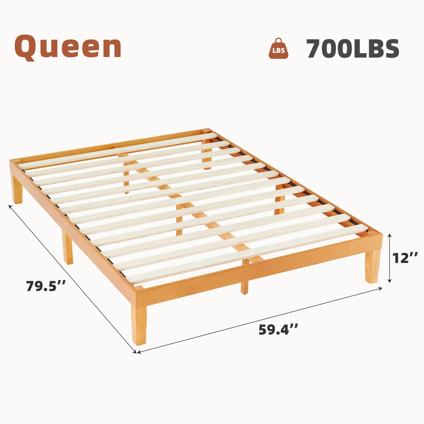 JHK Solid Wood Bed Frame With Slats And Easy Assembly
