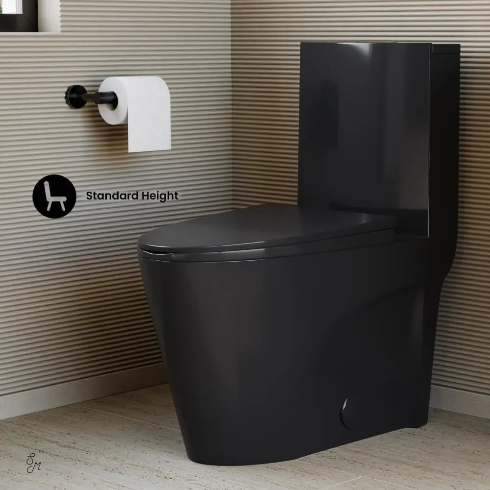 Tropez SM-1T254GB One Piece Elongated Toilet with Comfort Chair Seat ADA Height Vortex™ Flush in Glossy Black 1.1/1.6 gpf