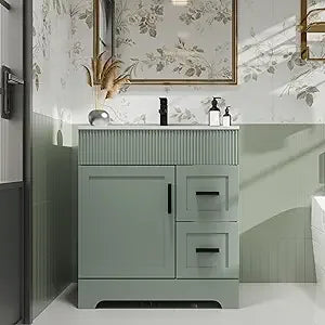 30" Bathroom Vanities Sink Combo with Painted Surface, Modern Drawered Cabinet W/Decorative Wave Lines, Undermount Single Sink,