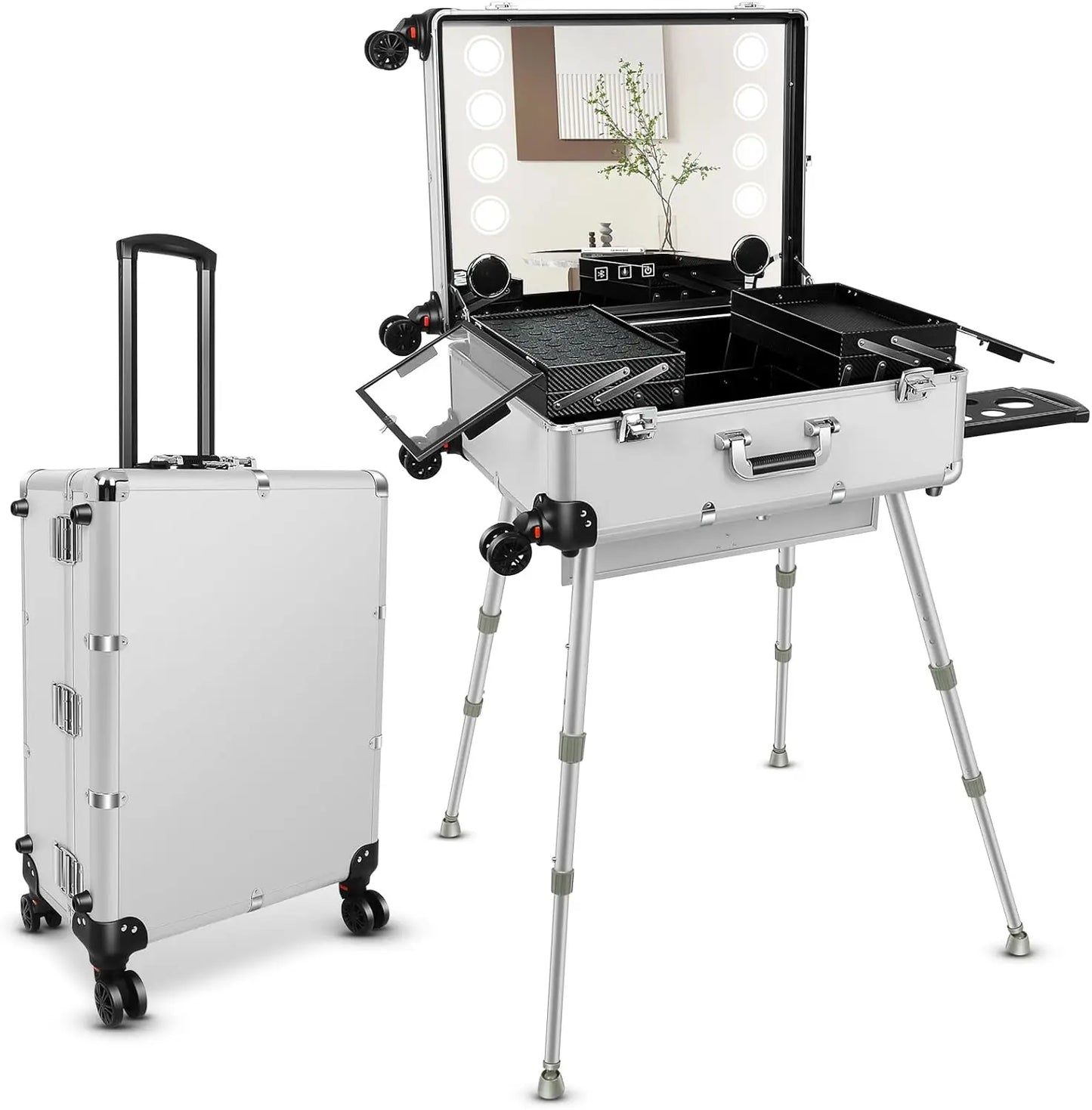 XMSJH Aluminum Trolley Makeup Case With LED Lights Studio