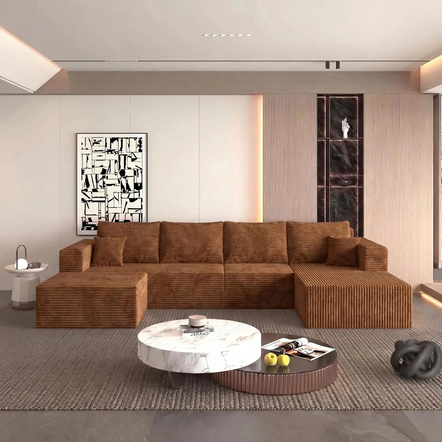 XIAOLANG Modern U Shaped Corduroy Sectional Sofa With Plush Comfort