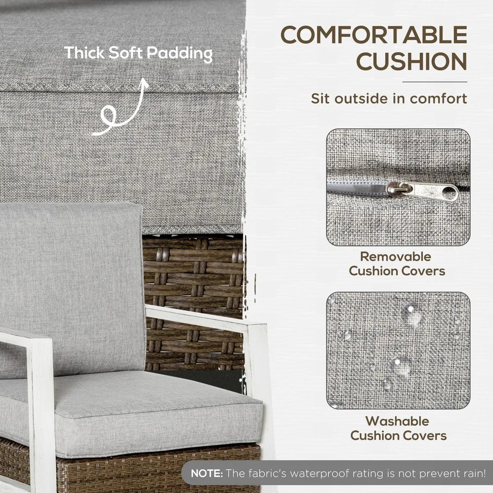 Outdoor Wicker Patio Furniture Set With Table And Cushioned Seats