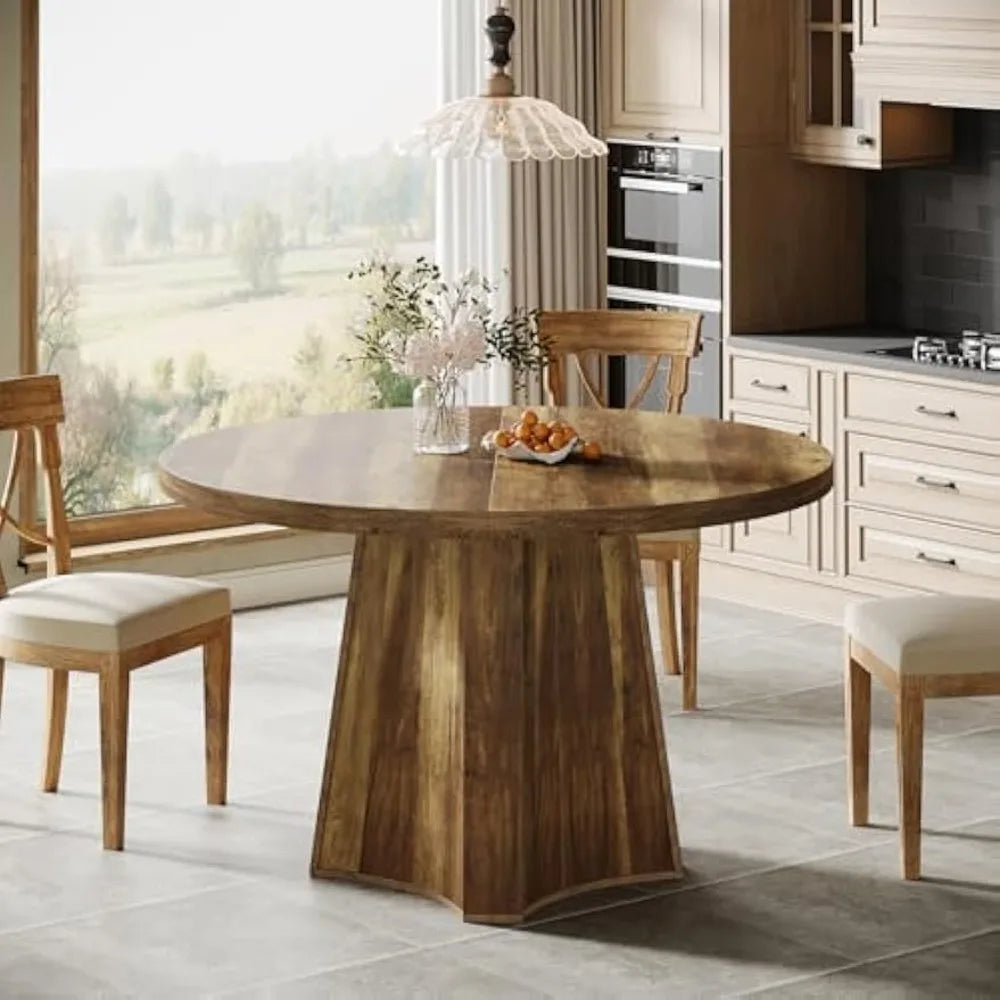 Farmhouse Round Dining Table With Pedestal Base For Dining