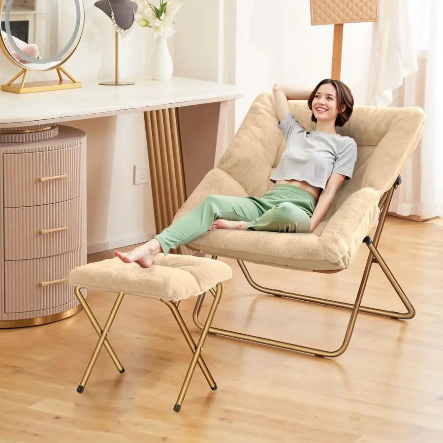 Saucer Chair Foldable Faux Fur Lounge Chair For Living Room