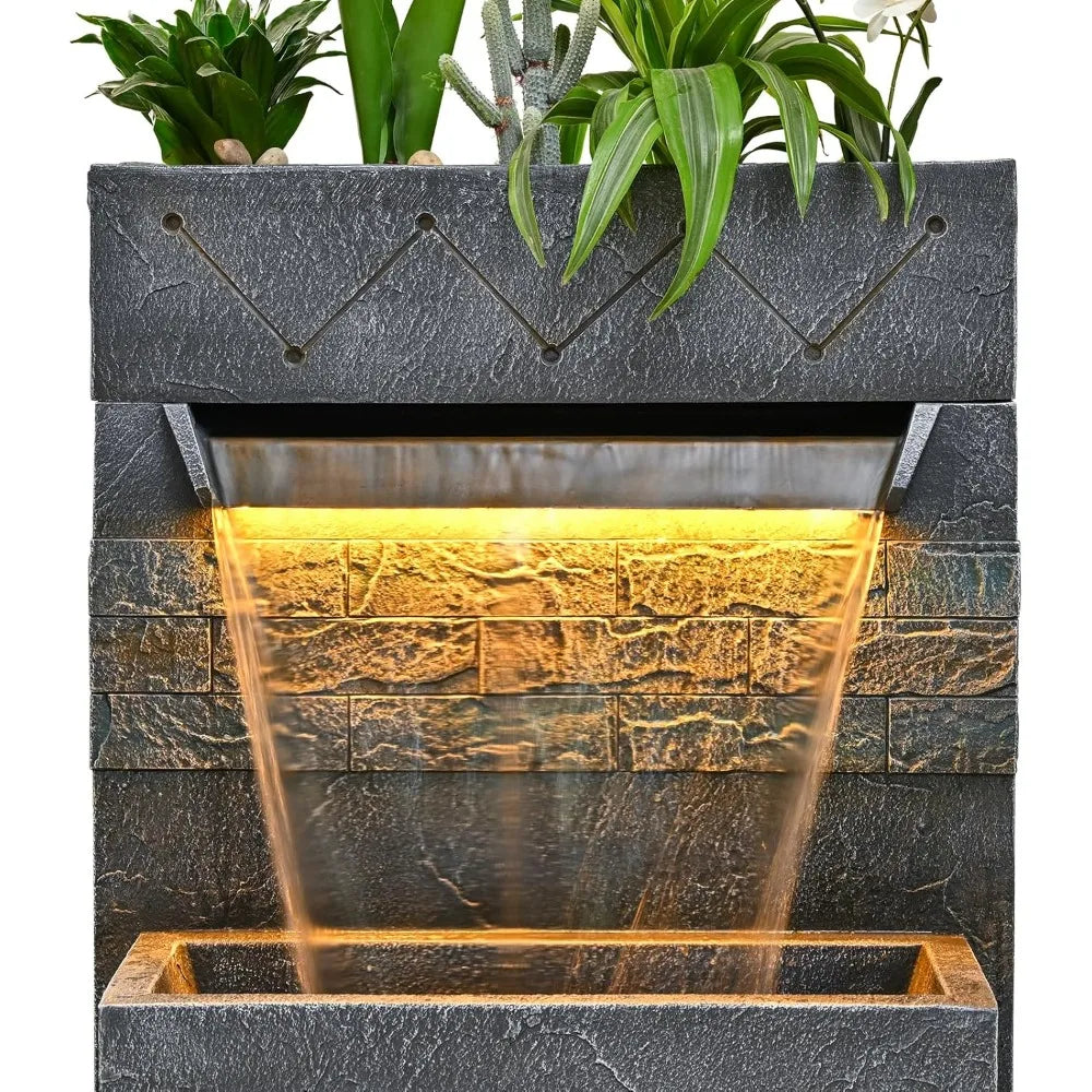 Desgmomy Garden Cascading Stone Waterfall Fountain LED