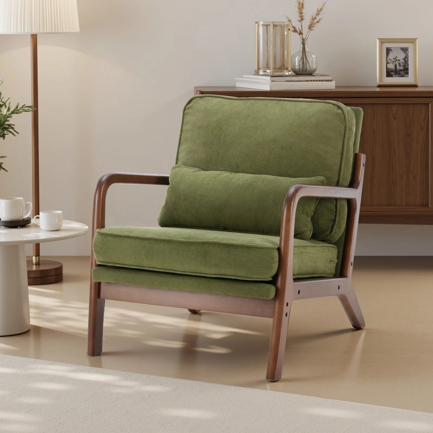 JHK Mid Century Modern Armchair With Solid Wood Frame And Cushioned Armrests