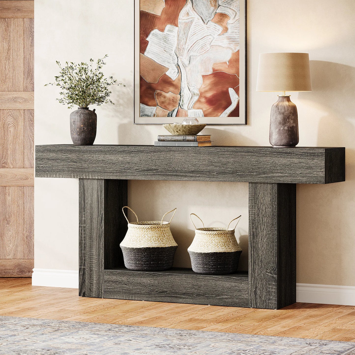 Tribesigns Farmhouse Console Table Two Tier U Shaped Base