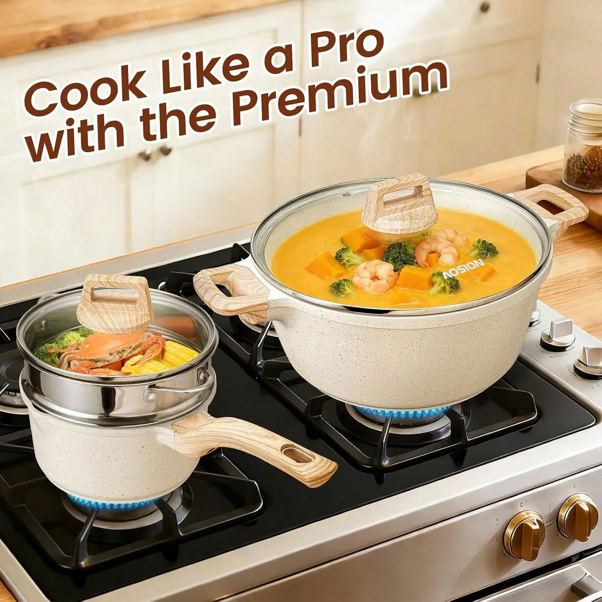 Premium Ceramic Nonstick Cookware Set With Silicone Tools And Accessories