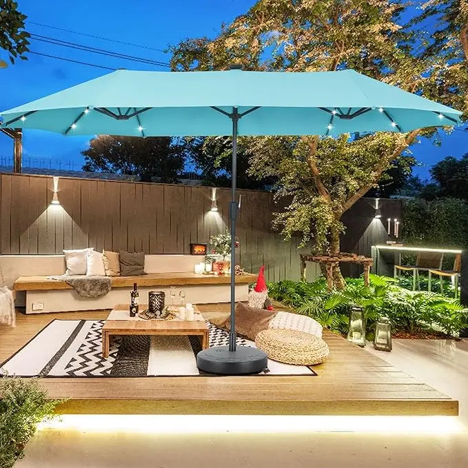 13 FT Rectangular Patio Umbrella and Matching Base with 36 Solar Powered LED Lights Ultimate Sun Protection