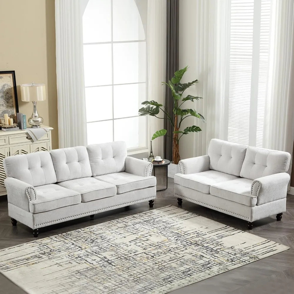 Mid Century Rivet Design Loveseat Sofa With Wooden Feet