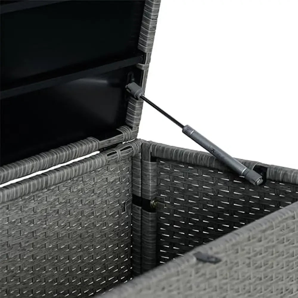Modern Minimalist Outdoor Faux Wicker Storage Box Weatherproof Lockable Patio Trunk Durable Metal Frame Gray Texture TRK1001A