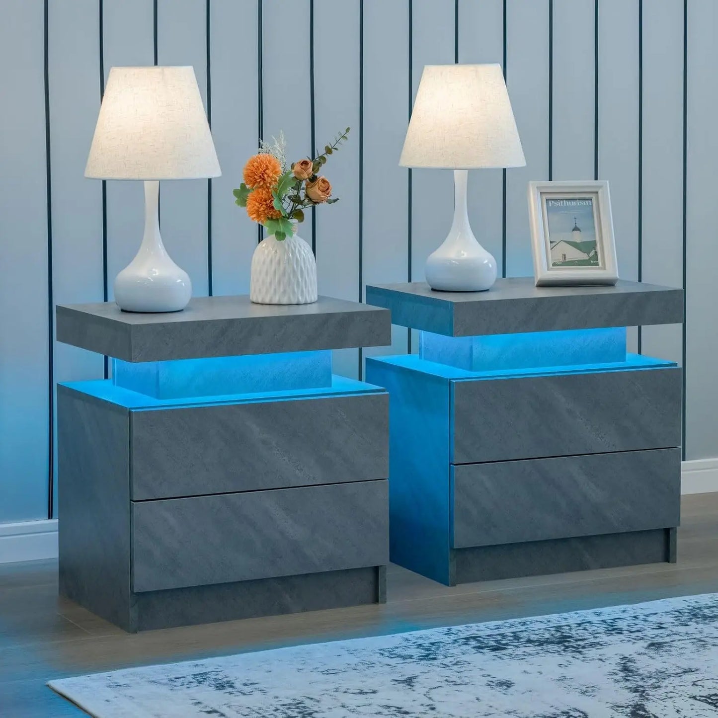 Drawer LED Nightstand Set Of 2 With 2 Drawers Bedroom