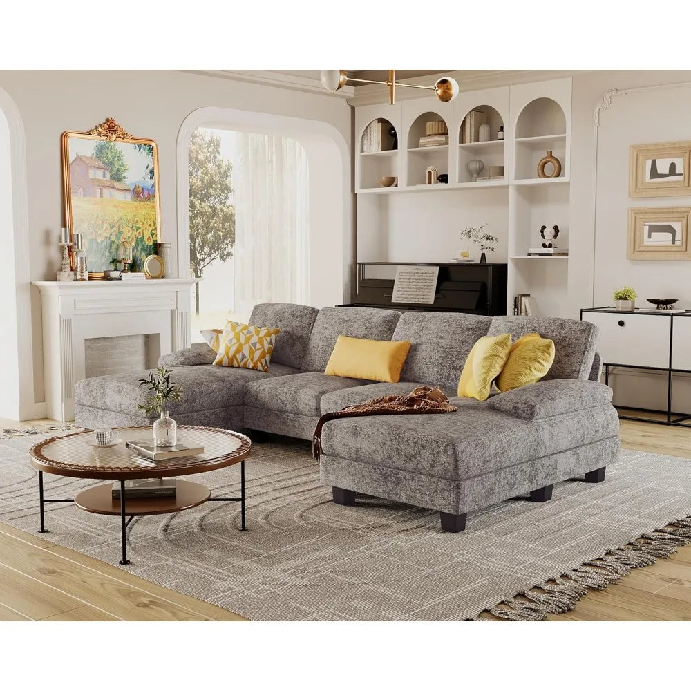 Linen U-Shaped Sectional Sofa Set With Double Chaise For Living Room