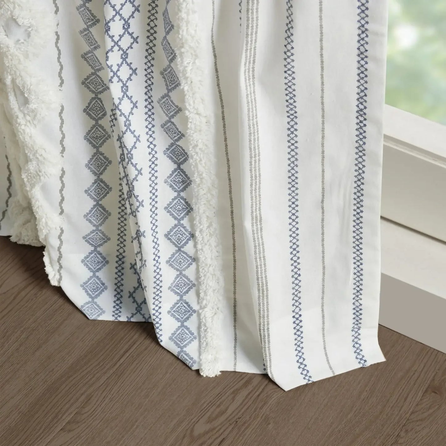 Cotton Printed Curtain Panel With Chenille Stripe Lining