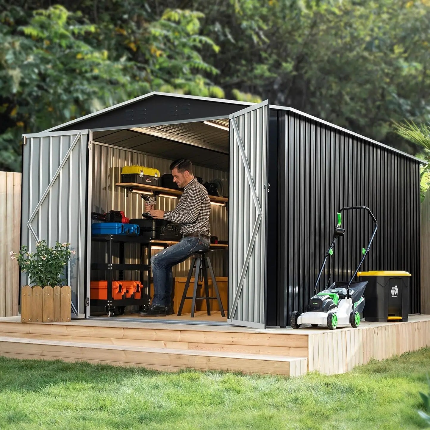 Outdoor Metal Storage Shed With Sturdy Frame For Easy Assembly