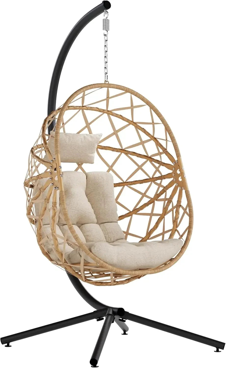 Hanging Egg Chair with Stand, Outdoor & Indoor Wicker Egg Swing Chair with Cushion, 400LBS Capacity for Patio, Bedroom & Garden