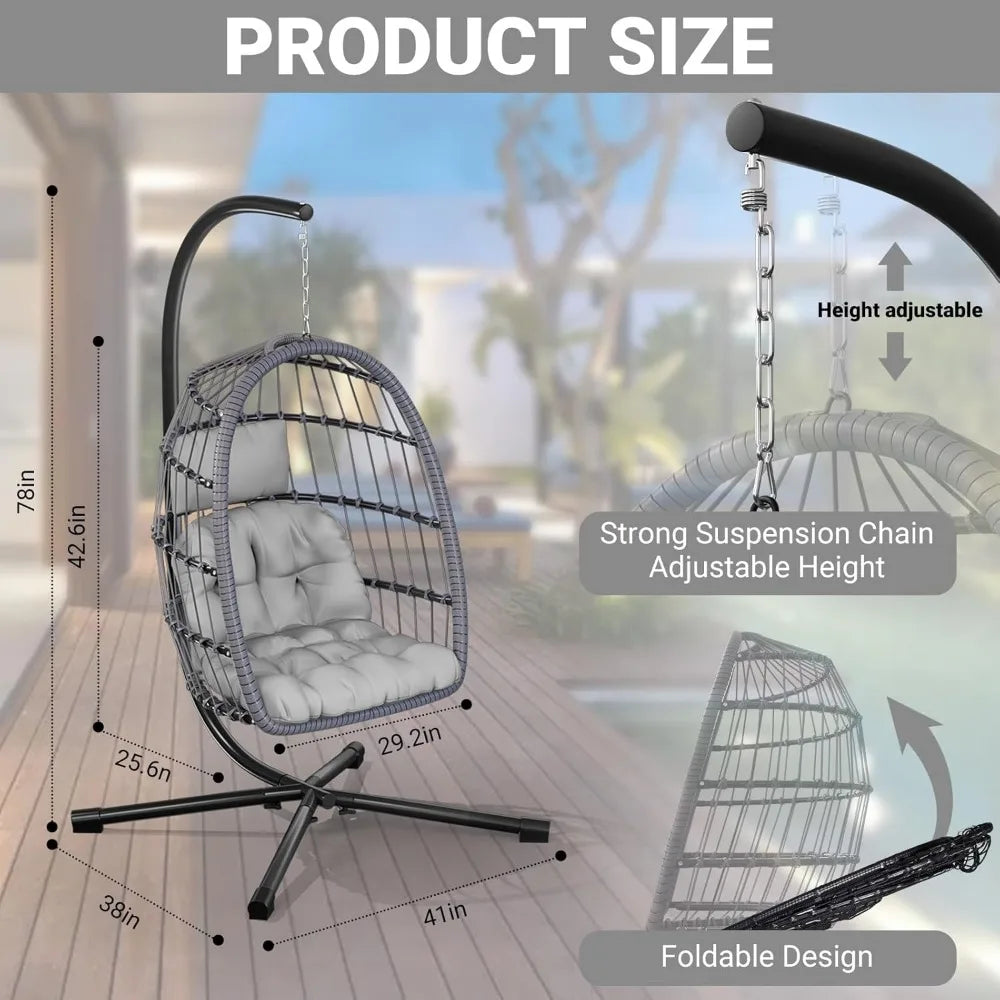 Egg Chair with Stand,Patio Rattan Wicker Hanging Swing Egg Chair Hammock Chair for Bedroom Porch Garden,Thickened Aluminum Alloy