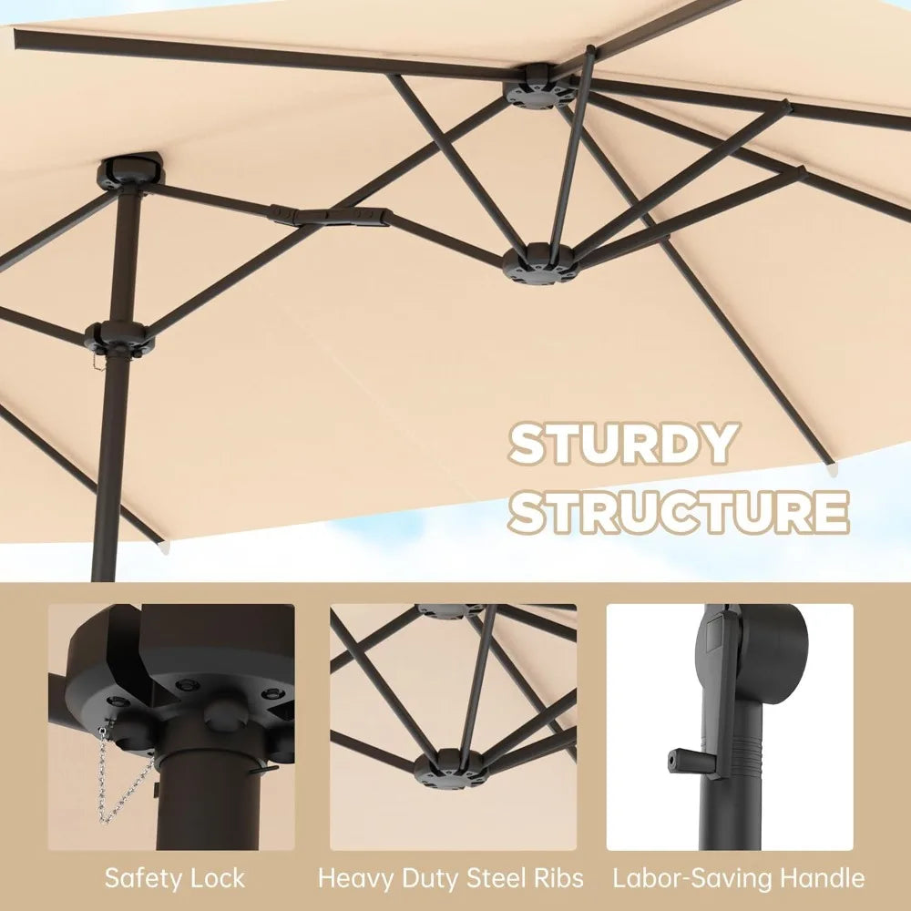 Rectangular Patio Umbrella With Crank Handle And Double Canopy