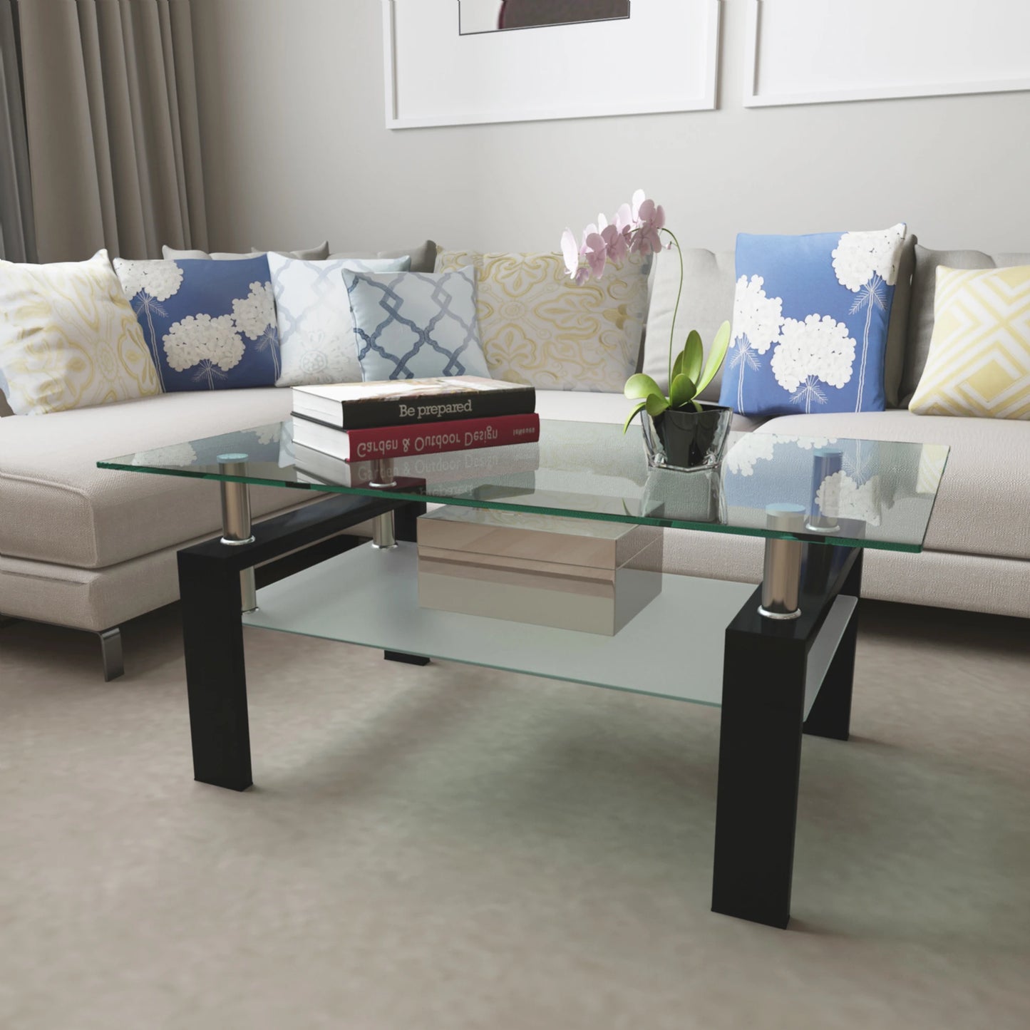 Rectangle Glass Coffee Table Modern Minimalist Living Room Furniture