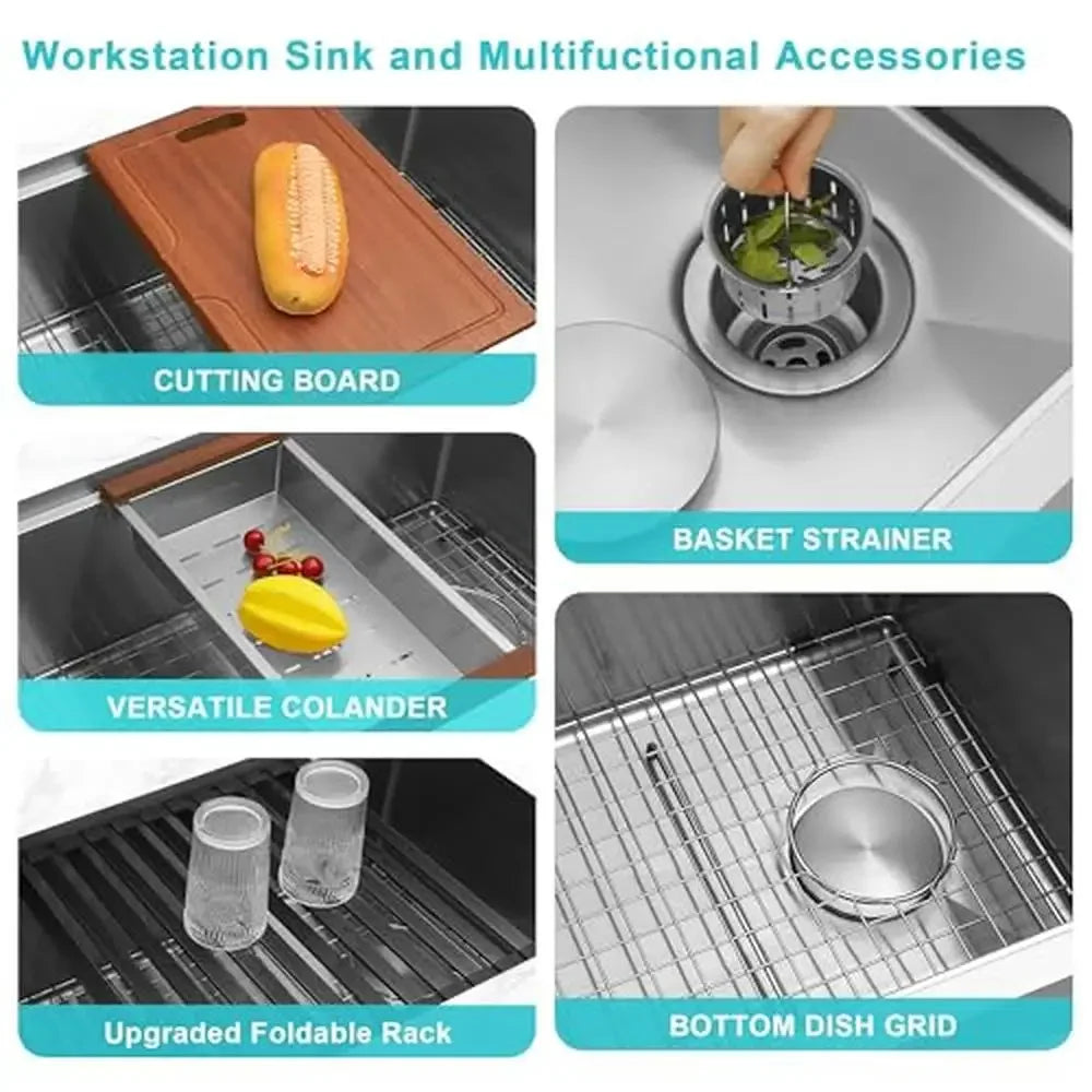 XMSJ Undermount Stainless Steel Kitchen Sink Workstation