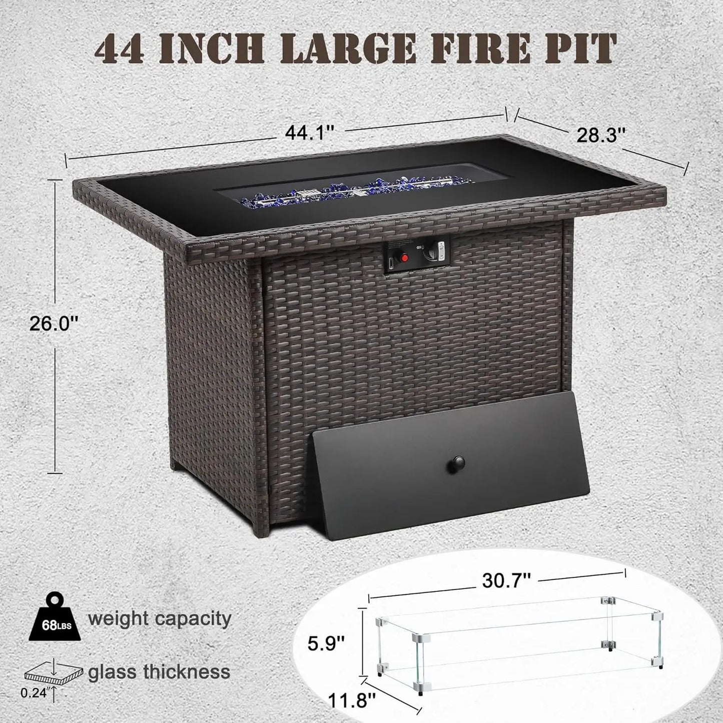Propane Fire Pit Table Gas Fire Pit Glass Wind Guard