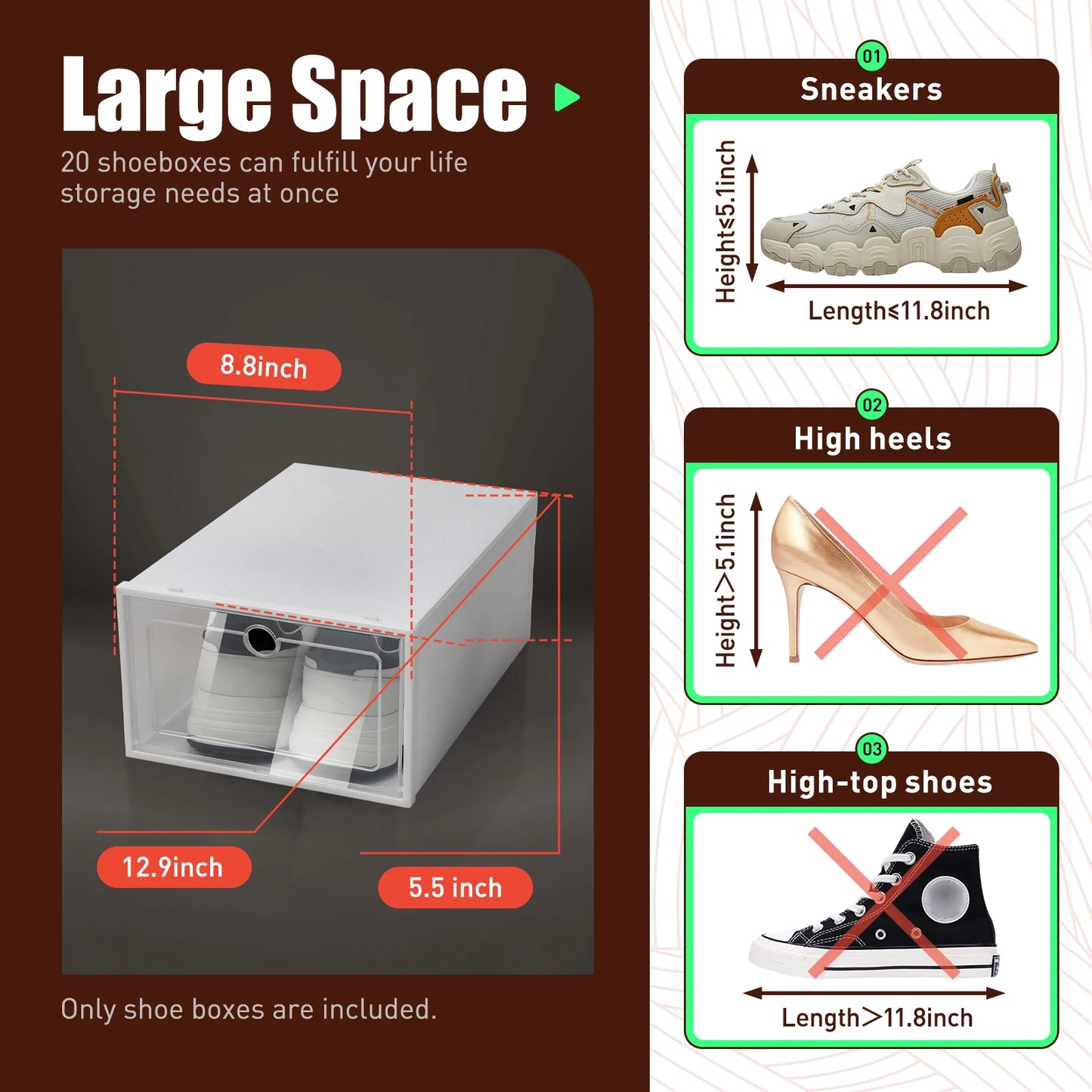 20/24 PCS Shoe Boxes White Large (Round Hole/Love) Thick Version,Transparent Shoes Organizers,Stackable Combined Shoe Cabinet