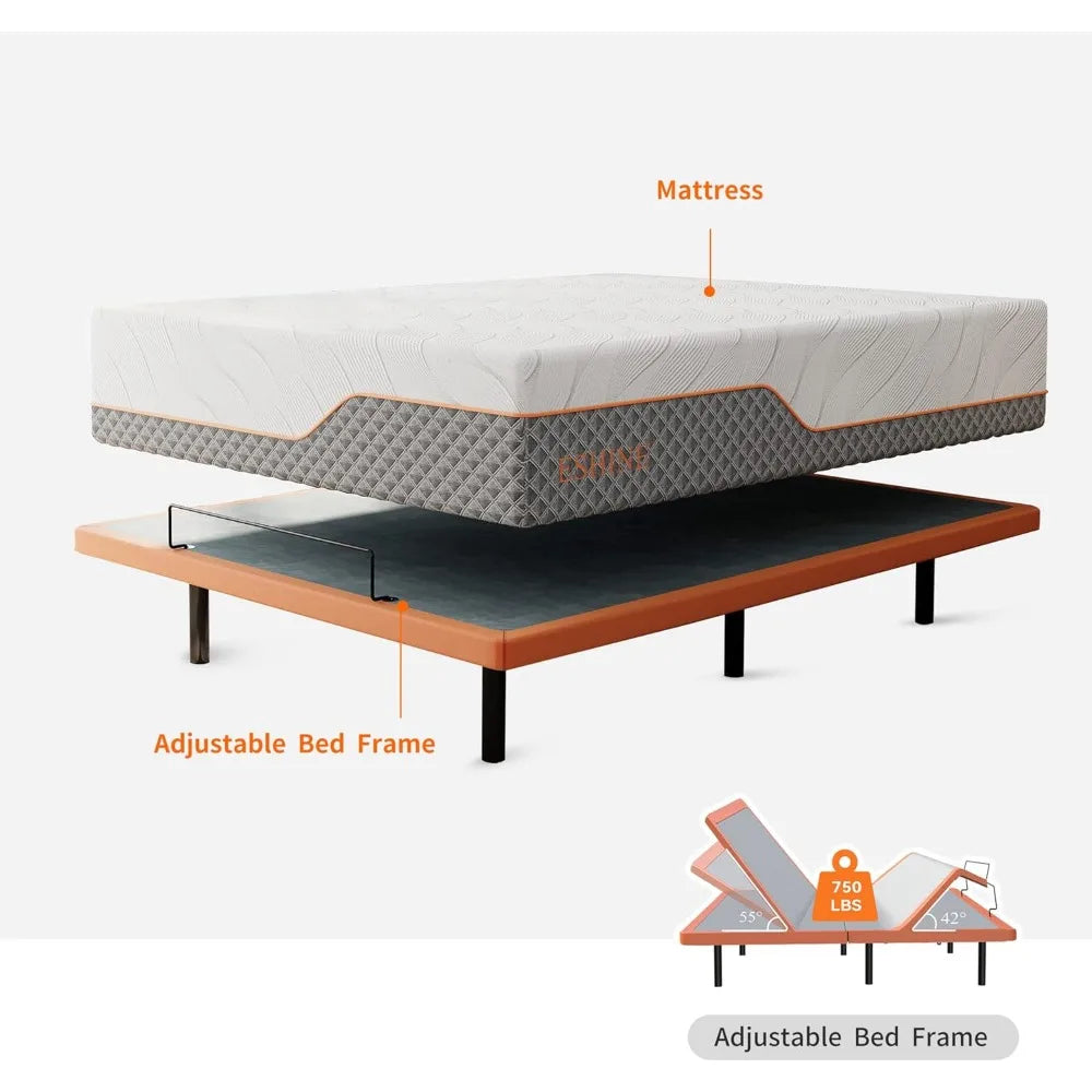 DUTRIEUX Adjustable Bed Frame With Gel Memory Foam Mattress