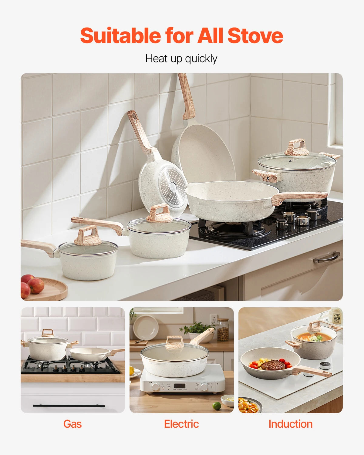 SucceBuy Granite Nonstick Induction Cookware Set With Pan Protector