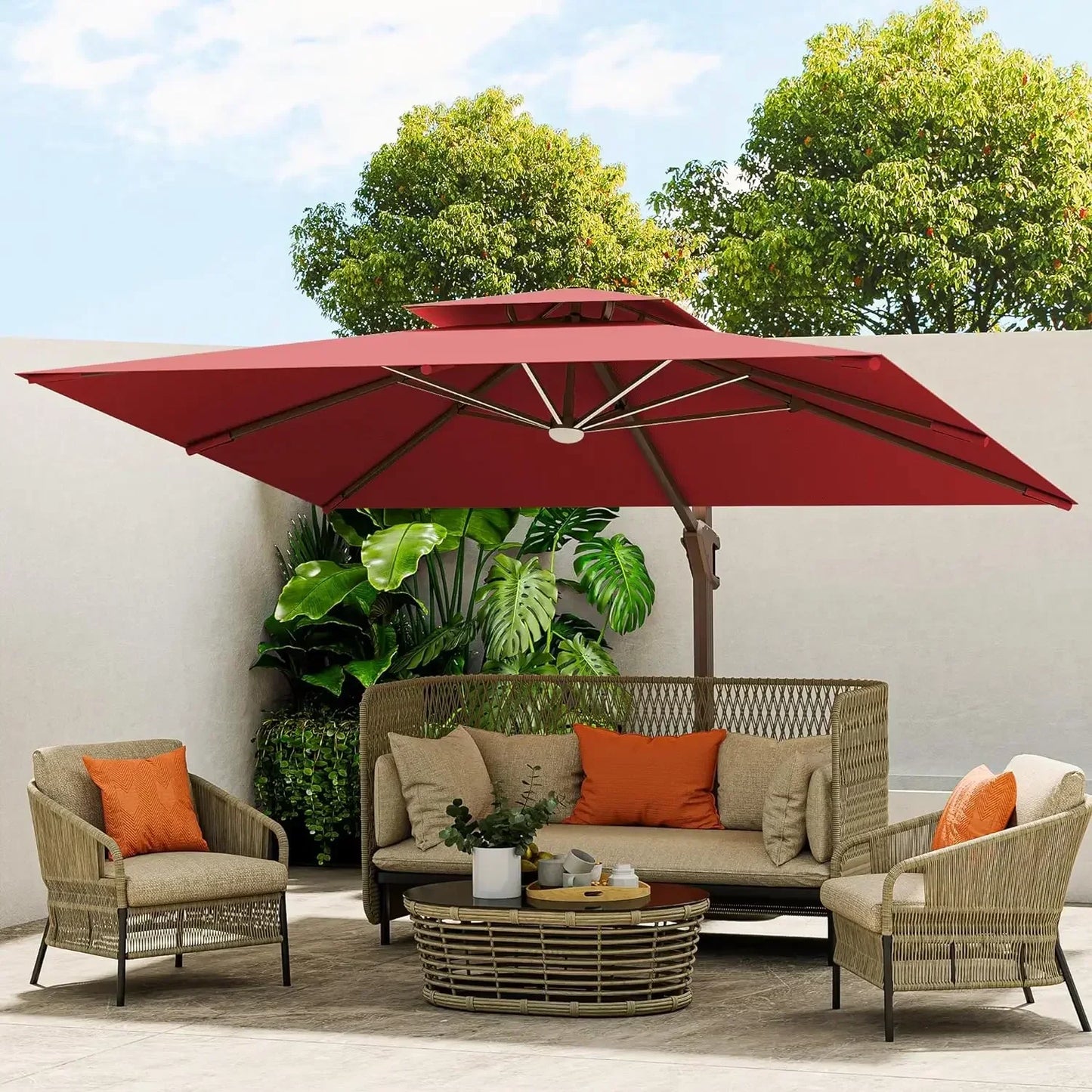 Cantilever Outdoor Patio Umbrella With LED Lights Heavy Duty