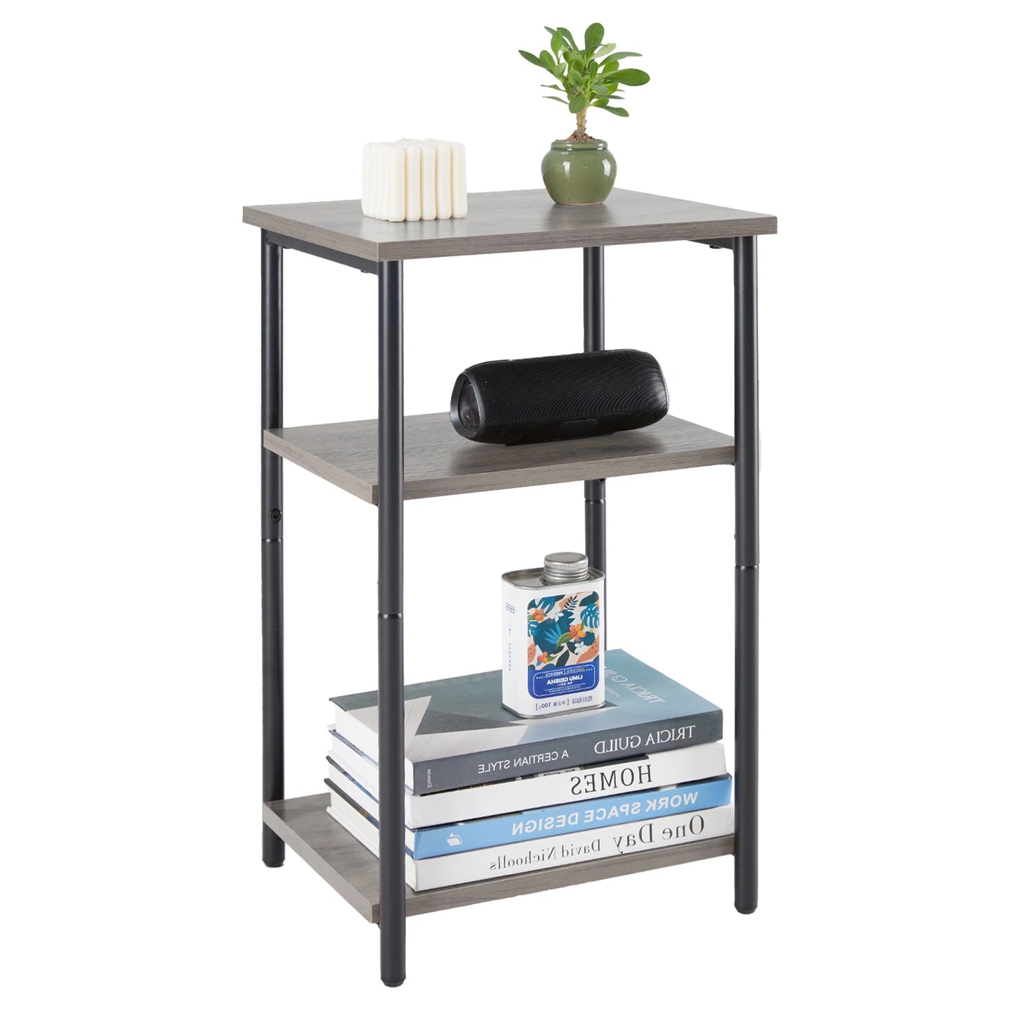JHK 2 Tier End Table With Adjustable Feet Steel Frame