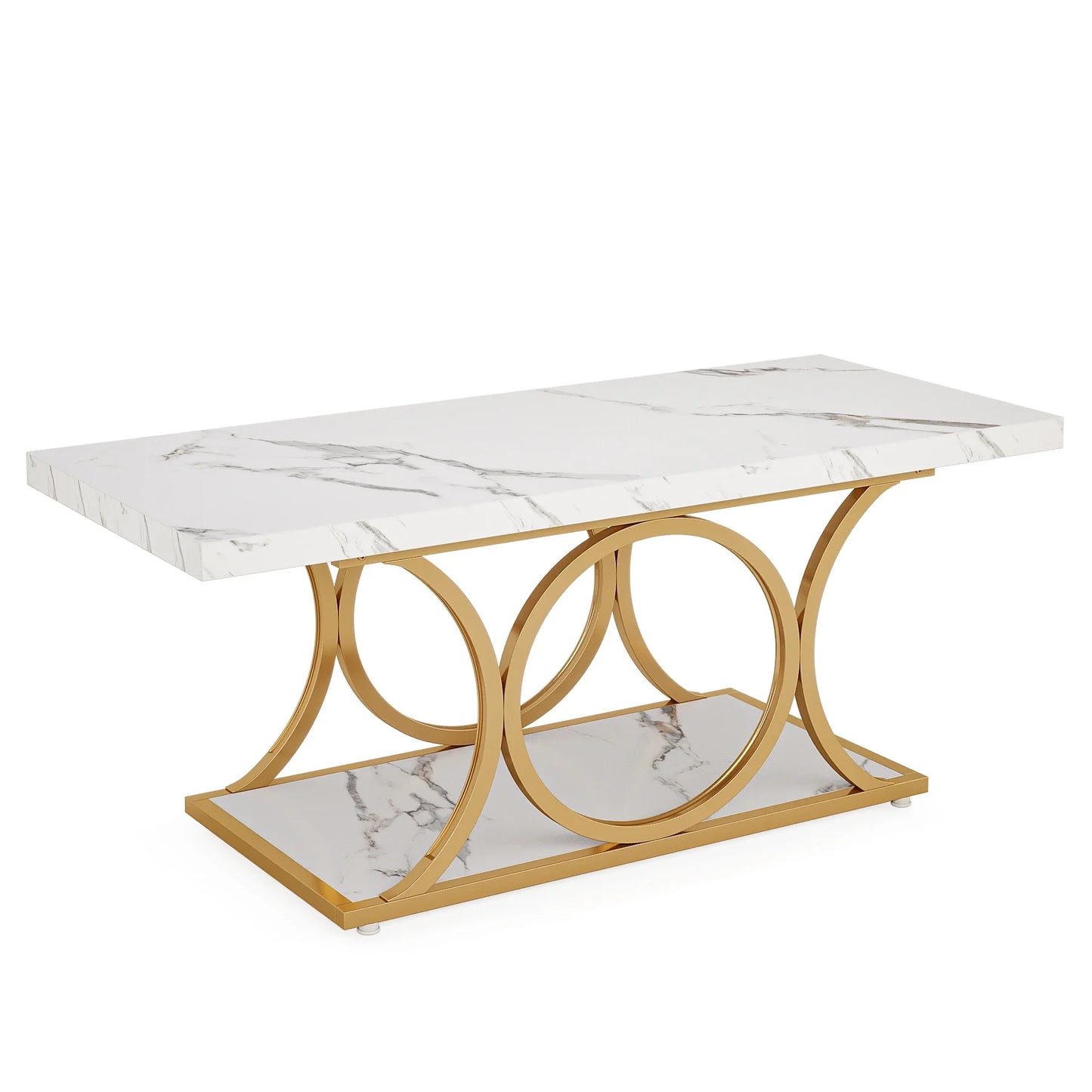 Tribesigns Rectangle Coffee Table Modern Two Tier Faux Marble Wood