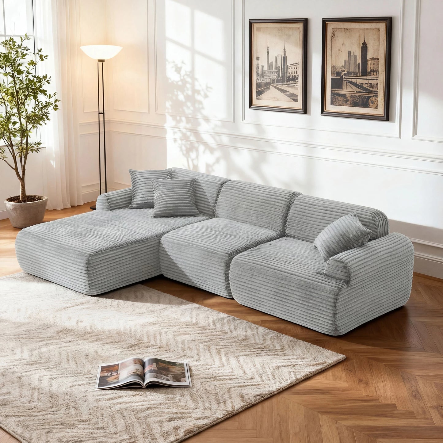 L Shaped Modular Leather Sofa For Large Family Spaces