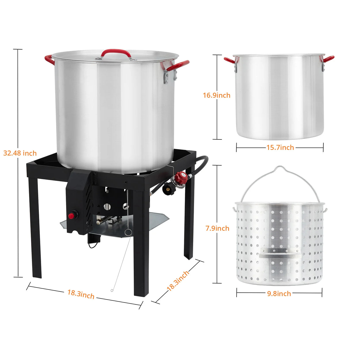 HiMISS Aluminum Seafood Boil Pot Kit With Burner And Strainer