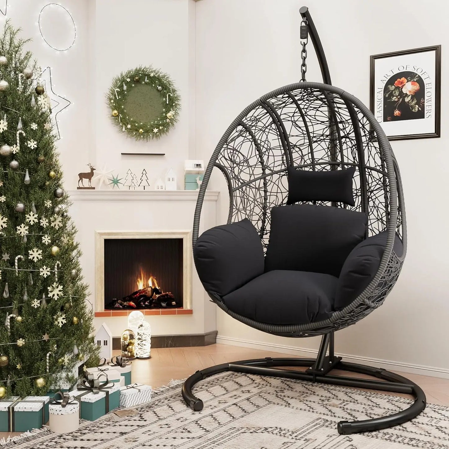 Hanging Egg Chair with Stand - Egg Swing Chair Outdoor Indoor Patio Wicker Chair Swing Hammock Egg Chairs 400lbs Capacity