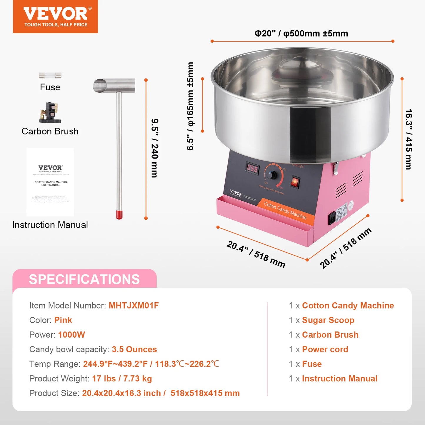 SucceBuy Electric Cotton Candy Machine Stainless Steel Bowl Sugar Scoop