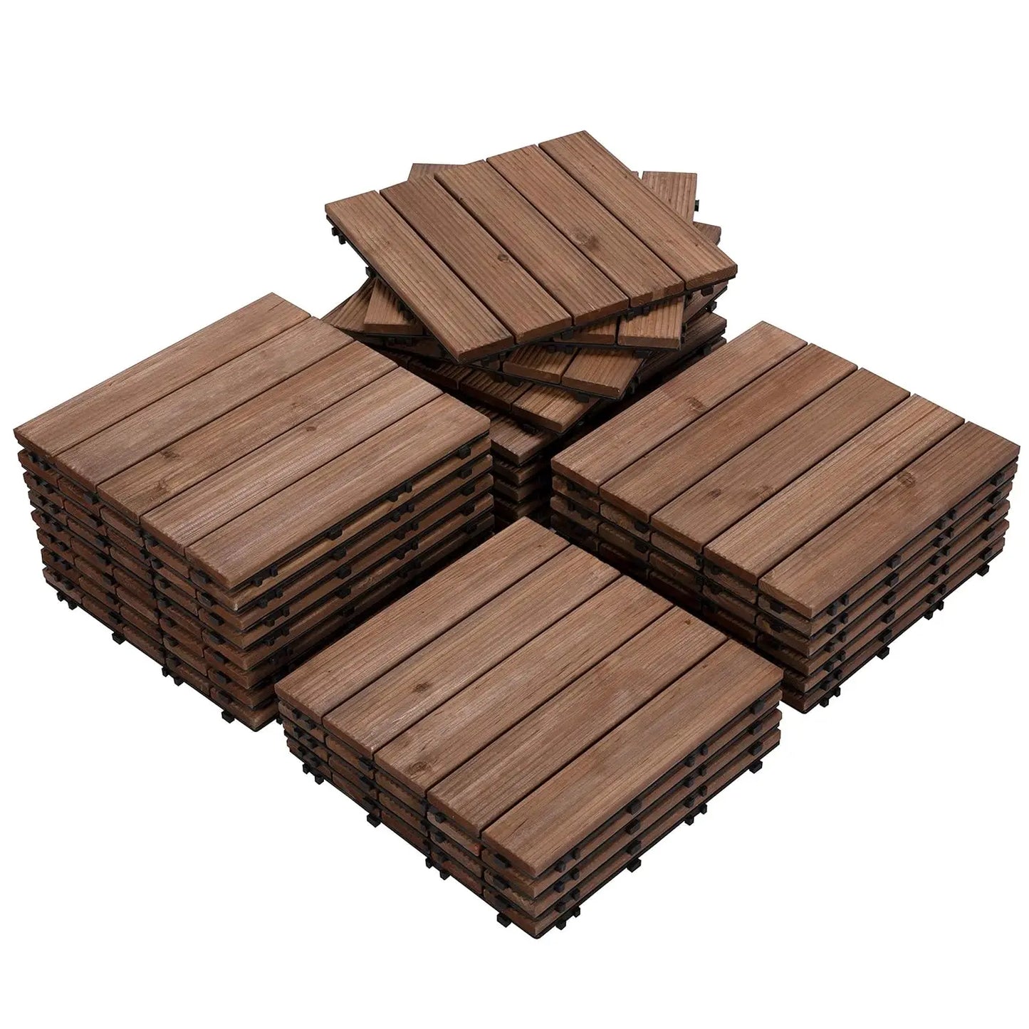 27PCS Interlocking Patio Deck Tiles Outdoor Flooring for Garden Poolside Fir Wood Indoor Natural Wood