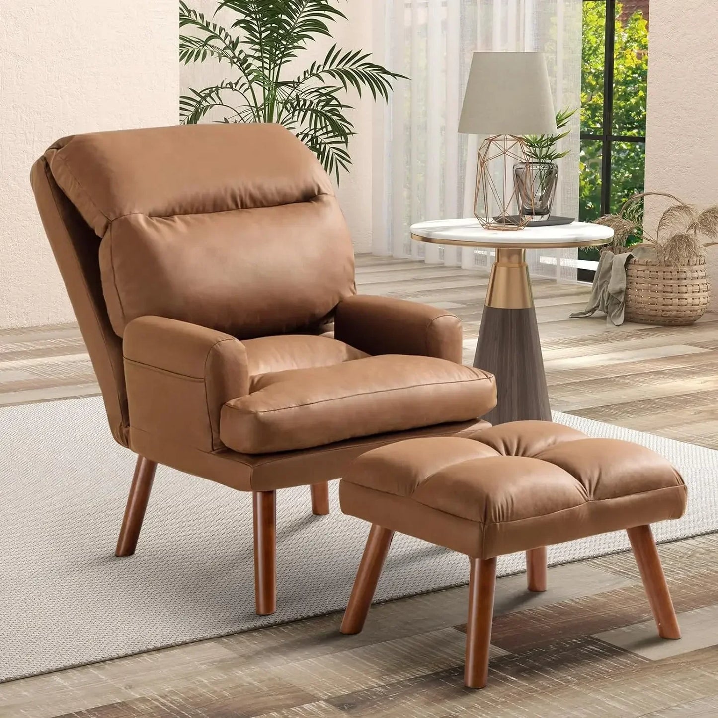 Best Accent Chair with Ottoman – Adjustable Backrest & Side Pockets