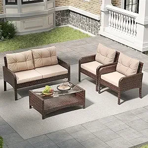Outdoor Patio Wicker 5 Piece Set No Assembly Required