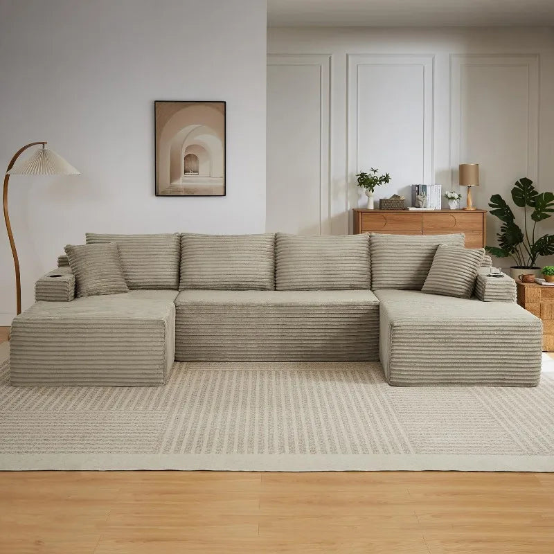 U Shaped Modular Sleeper Sofa Storage Pockets And Cup Holders
