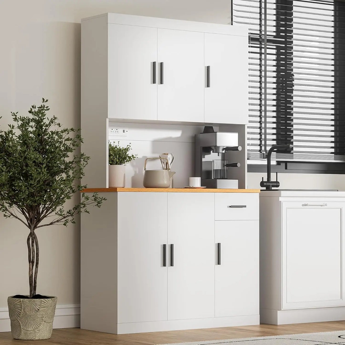 ZHUXIANG Heavy Duty Freestanding Pantry Cabinet With Power Outlet