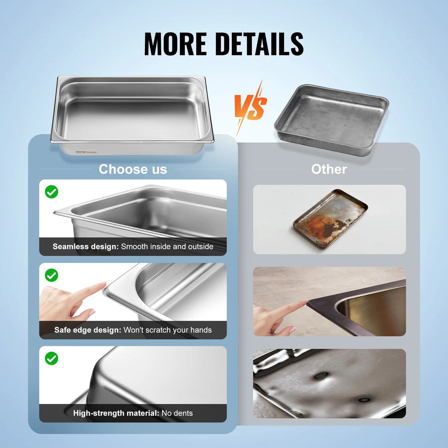SucceBuy 4 Pack Stainless Steel Hotel Pans With Lid