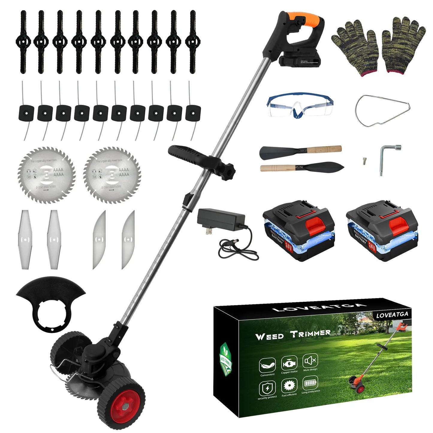 21V Cordless 3-In-1 Folding Lawn Mower Trimmer With 2x2.0Ah Batteries