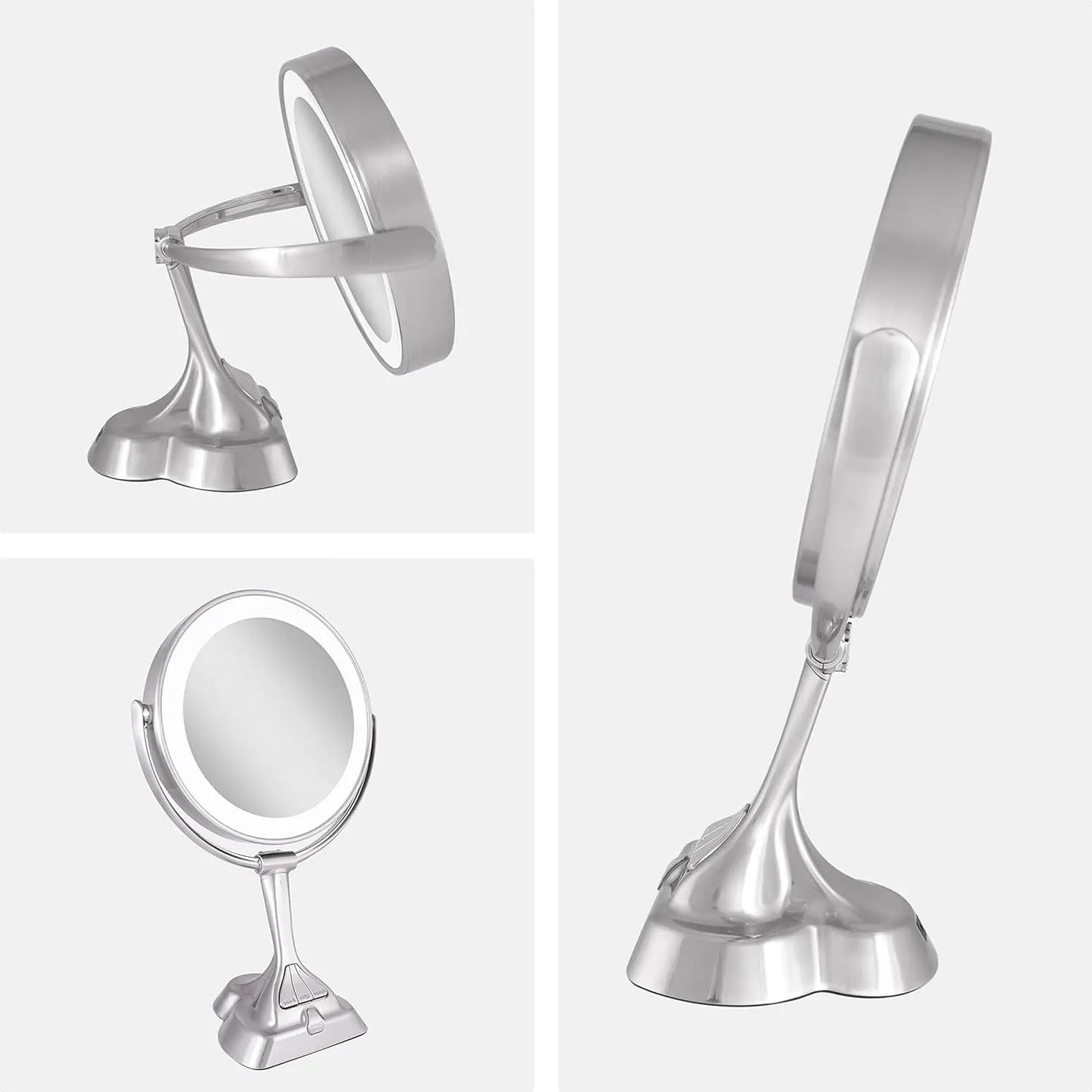 9" Round Dimable 3 LED Light Color Dual-Sided Magnified Makeup Mirror, Touch Dimmer Control (Satin Nickel, 10X/1X)