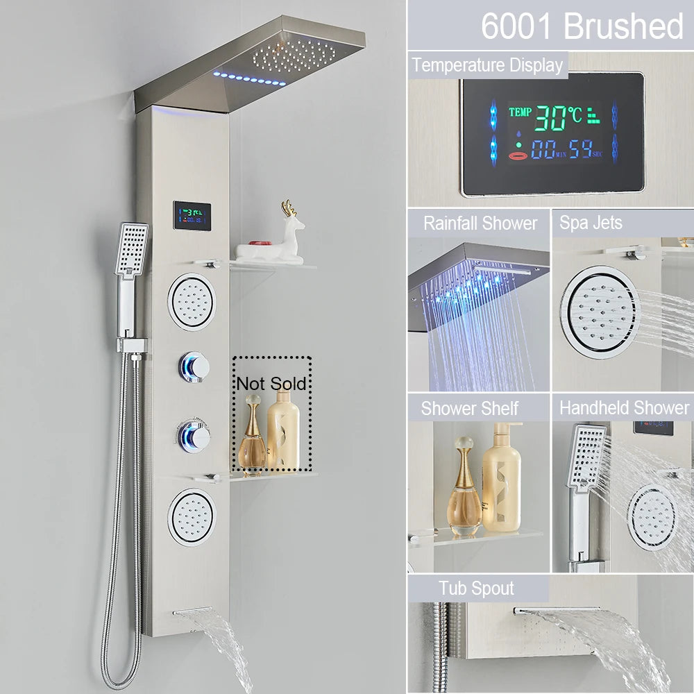 MYQualife LED Light Shower Panel Waterfall Digital Display Spa Faucet