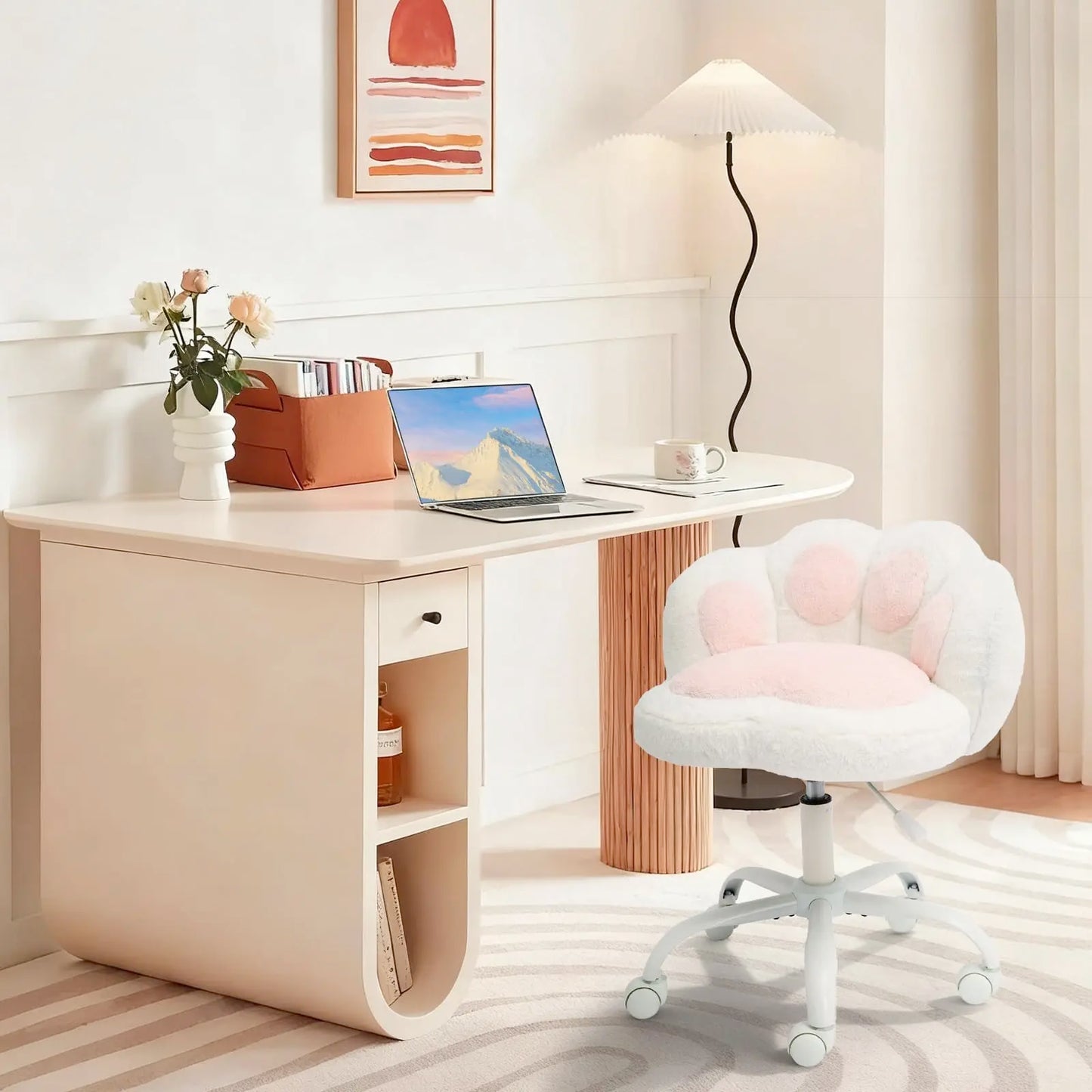 HiMISS Cat Paw Vanity Chair With Wheels 360 Rotating