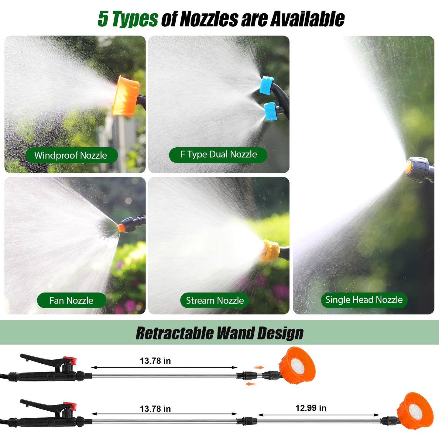 Garden Electric Backpack Sprayer With Telescopic Wand And Nozzles