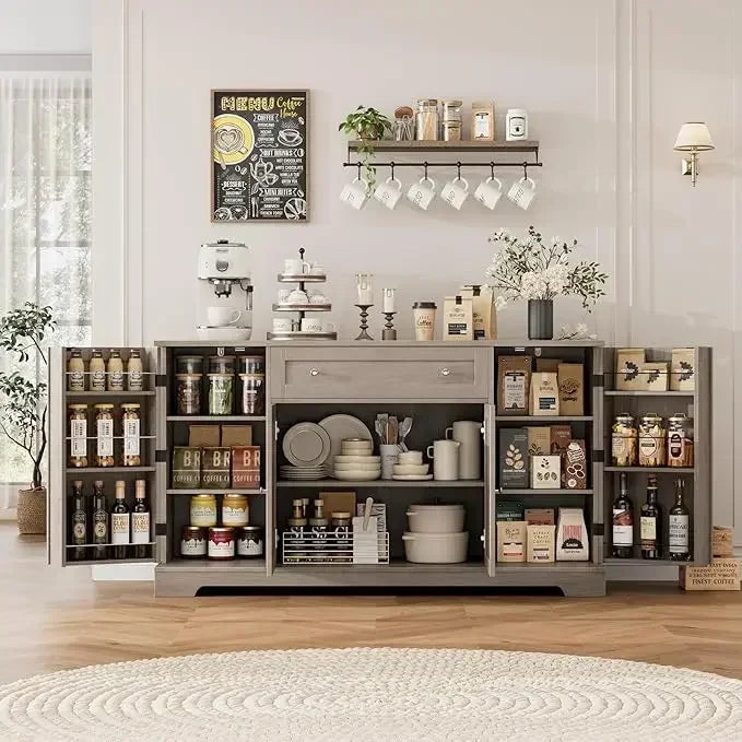 54" Buffet Cabinet with Storage, Wood Coffee Bar Cabinet with Adjustable Shelves, Modern Kitchen Buffet Sideboard with Drawer